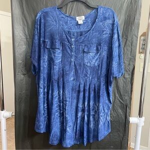 Sienna Grace 3X Blue Pleated Tunic Flowy Relaxed Comfort Lightweight Summer